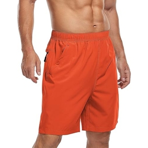 Shorts Bermuda pour homme en polyester noir à séchage rapide avec cordon de serrage et poches zippées, style sport décontracté - Product Image 6