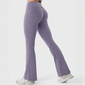 Women's High Waist <b>Flare</b> <b>Leggings</b> Solid Color Knitted Casual Full Length Pants Spandex Nylon Material Women's Loose Pant - Product Image 3