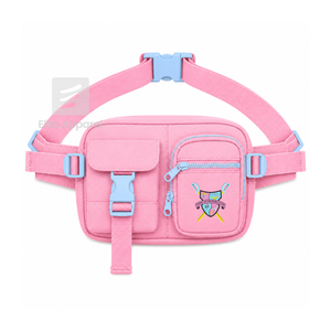 Bolso de cintura personalizado de la hermandad Gamma Phi Delta, rosa y azul cielo, con logo bordado y bolsillo con cremallera para ropa griega femenina. - Product Image 1