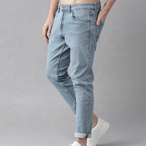 2022 Wholesale High Quality Lightweight <b>Elastic</b> Waist Men's Casual Business Straight Leg <b>Jeans</b> 100% Cotton Breathable Custom - Product Image 1