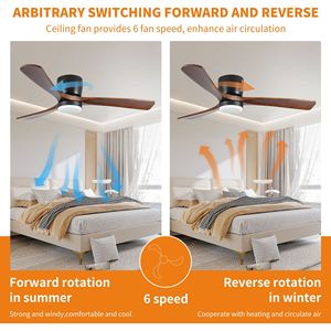 Ventilatore da soffitto LED moderno da 42 pollici con luci, in legno nero, 6 velocità, telecomando reversibile, profilo basso - Product Image 6