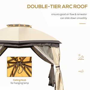 "Beige 10x12 Patio <b>Canopy</b> with Steel Frame Vented <b>Roof</b> & Mesh Walls-for Villa Courtyard Park & Outdoor Use" - Product Image 4