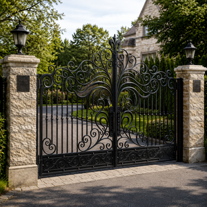 Ornate Black Wrought Iron Double Swing Driveway Gate <b>Decorative</b> Scrollwork Villa Entrance Gate for Home Security - Product Image 4
