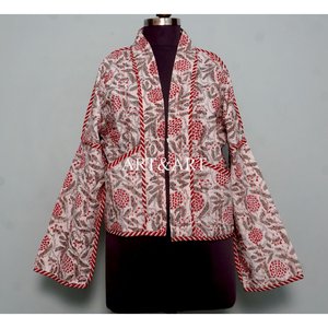 100% Cotton Elegant Luxury <b>Kantha</b> <b>Jacket</b> Floral Screen Printed Autumn Winter Eco-Friendly Logo Button Breathable Soft Women's - Product Image 1