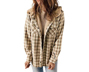 High Quality Women's Winter <b>Jacket</b> Soft <b>Fur</b>-<b>Lined</b> Hooded Plaid Coat Warm Casual Long Sleeve Outerwear with Pockets Bulk Supply - Product Image 2