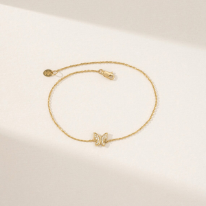 Pulsera de Mariposa con Diamantes de Laboratorio VB-21SR en Oro Amarillo de 10K y 14K, Cadena de Eslabones de Plata 925, Pulseras con Dijes para Mujer, Joyería Fina - Product Image 4