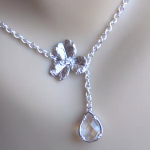 Collier en Zircon avec Pendentif en Verre, Collier en Cristal Fleur Orchidée, Bijoux de Mariage en Zirconium, Collier de Demoiselle d'honneur, Cadeau - Product Image 1