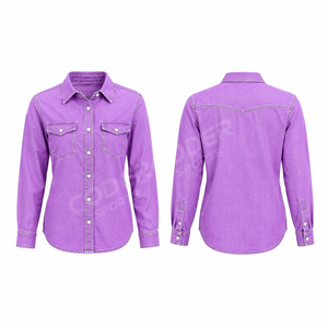 Camisa de Mezclilla para Mujer, Estilo Moderno, con Botones, Cuello en V, Manga Larga, Informal, Ropa de Mezclilla para Mujer, Fabricante de Ropa de Moda - Product Image 6