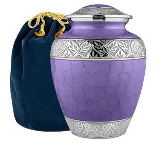 Urne funéraire commémorative, récipient pour cendres, souvenir funéraire, décoratif, violet argenté, motif floral gravé, aluminium, fait main - Product Image 1