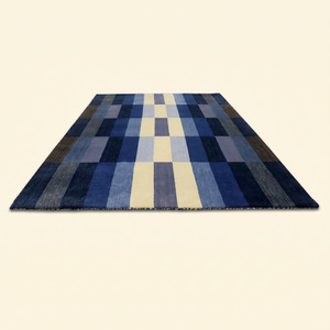 Tapis moderne à rayures verticales en laine écologique bleu marine et gris ivoire, antidérapant, pour salon et chambre à coucher - Product Image 2
