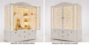 Mandir Tradicional de Madera de Teca con Aspecto de Mármol, Tallado con Láser, Jali, Templo Blanco Brillante, Mandir Moderno para el Hogar, Mandir Pooja Blanco Pulido - Product Image 5