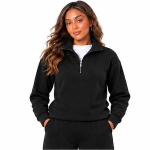 <b>Women</b> Funnel Neck <b>Sweat</b> Top and Joggers Set Black Two Piece Casual Lounge Outfit Half Zip Pullover Wide Leg <b>Pants</b> Everyday Wear - Product Image 1