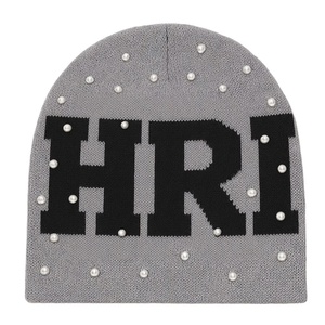 Luxury Knitted Pearl Embellished Beanie Hat Custom Logo Acrylic <b>Winter</b> Unisex Fashion Rhinestone Casual <b>Cap</b> OEM ODM - Product Image 2