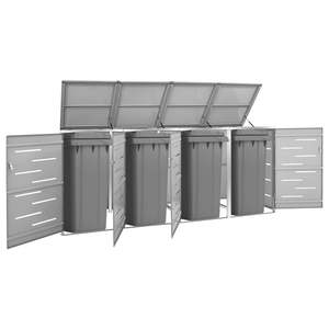Quadruple Wheelie Bin Shed 108.9"x30.5"x44.3" Stainless Steel Waste Bins - Product Image 1