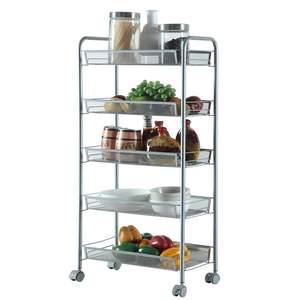 5-Tier Rolling <b>Trolley</b> <b>Storage</b> Cart Push Organizer <b>with</b> Lockable <b>Wheels</b> and Hooks for Home Kitchen Office - Product Image 1