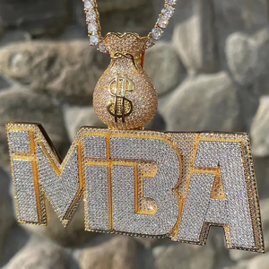 Men's Customize Iced 925 <b>Silver</b> Gold Plated Fine Hip Hop Two-Tone Name <b>Necklace</b> Moissanite Brilliant Cut Pendant Money Bag Clasp - Product Image 3