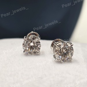 Pendientes de Moissanita de Corte Redondo, Plata de Ley 925, con Cierre de Rosca de 4 Puntas, Pendientes Solitarios de Moissanita para Hombre y Mujer, Regalo - Product Image 1