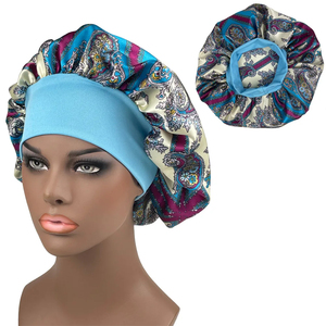 Bonnet de nuit en satin pour femme, motif géométrique et maillons de chaîne, accessoire de mode pour la maison, ajustable, toutes saisons - Product Image 5