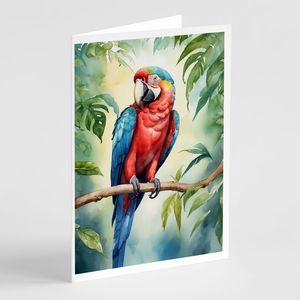 Whimsical Macaw Parrot A7 Tamaño 5x7 Tarjetas de notas en blanco Paquete de 8 con sobres para saludos - Product Image 1