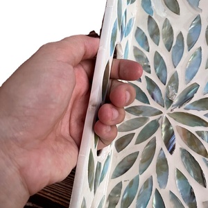 Mother of Pearl Inlay Tray Palawan Flower Lacquer <b>Coffee</b> Table Tray by blossom craft india - Product Image 4