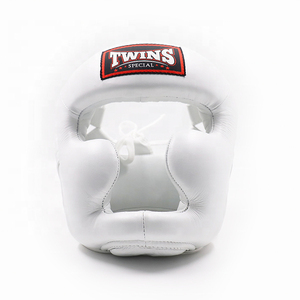 Twin Professional White Cowhide Leather Boxing Headgear Full Face Protective Training Helmet for Muay Thai K1 MMA - Product Image 2