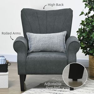 Poltrona moderna con sedia accento in tessuto grigio scuro con gambe in legno per soggiorno - Product Image 5
