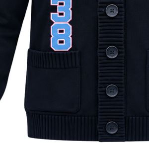 <b>Navy</b> Blue 1938 Embroidered Knit <b>Cardigan</b> V Neck Button Front Long Sleeve Pocket Varsity Style Sweater Jacket Casual Fashion - Product Image 6