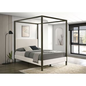 Cama con Dosel Mellie Queen en Color Vainilla, Cama con Dosel Tapizada - Product Image 1
