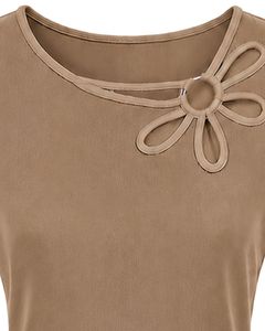 Customized Khaki Brown Women Casual T Shirt Floral Ring Neck Short Sleeve Summer Fashion Soft Stretch Ladies Tee Blouse <b>Top</b> Wear - Product Image 5