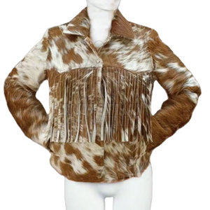 Premium Cowhide Leather Men <b>Fringe</b> <b>Jacket</b> Cow Print Retro Turn Down Collar Stage Wear OEM Wholesale Customization Available - Product Image 4