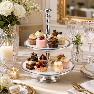Luxury 2 Tier Metal <b>Cake</b> <b>Stand</b> | Elegant Cupcake Dessert Display Serving Tray | Wedding Birthday Party Afternoon Tea Table Decor - Product Image 3