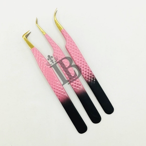 แหนบต่อขนตาสแตนเลสอย่างดี รุ่นยอดนิยม สีดำชมพูไล่เฉด แหนบโค้ง 45 องศา - Product Image 2