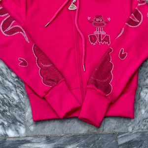 Sudadera con capucha para hombre, rosa magenta, bordada con pedrería, personalizada, extragrande, 100% algodón, forro polar grueso, ecológica, con cremallera - Product Image 3