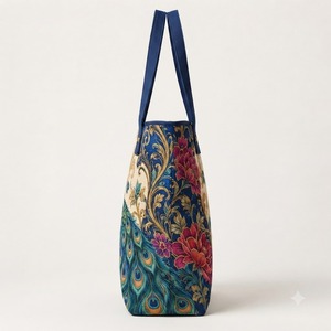 Sac fourre-tout en toile de jute imprimé paon, écologique, vintage, grande capacité, sac à main pour femme, réutilisable, élégant, avec fermeture éclair pour le shopping - Product Image 4