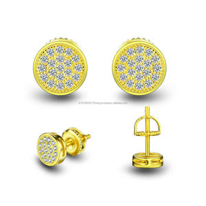 Luxury Lab Grown Diamond Round Stud Earrings <b>Crafted</b> In 925 Sterling Silver With Gold Tone Multi Stone Details For Jewelry - Product Image 1