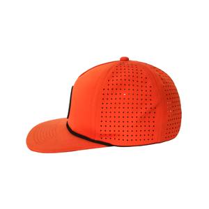 Gorro con agujeros cortados con láser y logotipo bordado de 5 paneles personalizado, Gorras de poliéster sin estructura, gorra Snapback de cuerda con ala plana para hombres y mujeres - Product Image 3