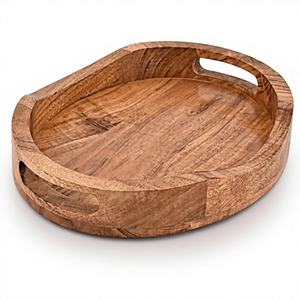Grand plateau ovale en bois d'acacia avec poignée, plateaux de service pour la salle à manger, la table à manger et le rangement - Product Image 1