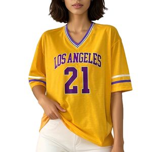 Maglia da basket da donna a maniche corte con scollo a V, vestibilità ampia, in poliestere, per adulti, tutte le stagioni - Ingrosso <span class=keywords><strong>Los</strong></span> <span class=keywords><strong>Angeles</strong></span> 21 - Product Image 3