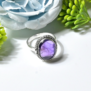 Amethyst Handmade Oxidized <b>Silver</b> Plated <b>Ring</b> Gemstone Bezel Set Vintage Women's <b>Statement</b> <b>Ring</b> for gift - Product Image 3