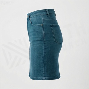 Jupe crayon en jean taille haute pour femme, mini, couleur unie, style décontracté avec poches, finition délavée - Product Image 3