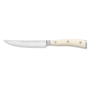 Couteaux à steak à lame affûtée en acier inoxydable poli, avec lame courbée et manche noir robuste riveté, pour la découpe de steak en cuisine - Product Image 1