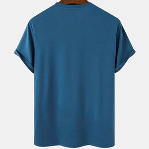 T-shirt pour homme à manches longues, col rond, coupe classique, décontracté, tissé, 100% coton, séchage rapide, respirant, logo sur le devant, bleu et blanc - Product Image 2