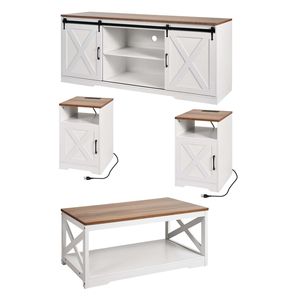 Ensemble de table de salon style farmhouse - Table basse de 40 pouces, 2 tables d'appoint, meuble TV de 66 pouces, montage facile - Product Image 1