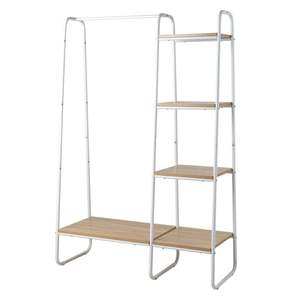 Free Standing Sturdy Metal <b>Clothing</b> Rack with 5 White Wood <b>Shelves</b> Freestanding Garment Rack - Product Image 4