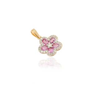 18K Gold Pink Sapphire Cherry Blossom Flower Pendant - Product Image 6