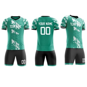 Conjunto de Camiseta de Fútbol Unisex Personalizada, Estampado Geométrico Verde, Cuello en V, 100% Poliéster, Absorbe la Humedad, Transpirable, Ajuste Atlético - Product Image 3