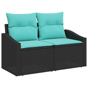 Ensemble de canapés de jardin en polyrotin noir et turquoise, 7 pièces - Product Image 4