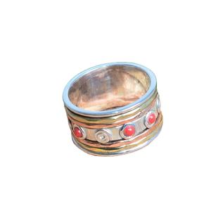 Red Coral Natural Stone Rose Gold Plated Fancy Cluster <b>Spinner</b> <b>Ring</b> 925 Sterling Silver Handmade Trendy Gift for Her - Product Image 1