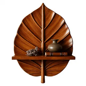 Estante de Pared de Madera con Forma de Hoja, Acabado en Madera Marrón, Estante Decorativo de Almacenamiento para Montar en la Pared - Product Image 1