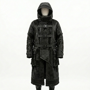Wholesale <b>Mens</b> Custom Genuine Black Cowhide Hair On Hide Leather <b>Long</b> Hooded <b>Coat</b> Heavyweight Winter Overcoat Outfit Bulk Supply - Product Image 1